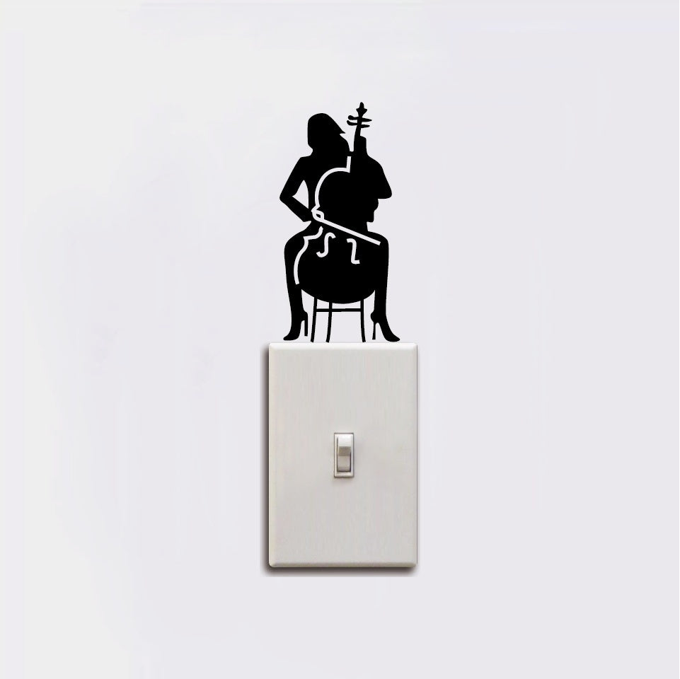 2018 NEW  Cello Player Light Switch Sticker laptop sticker Girl Playing Cello Silhouette Vinyl Wall Sticker Music Wall Art