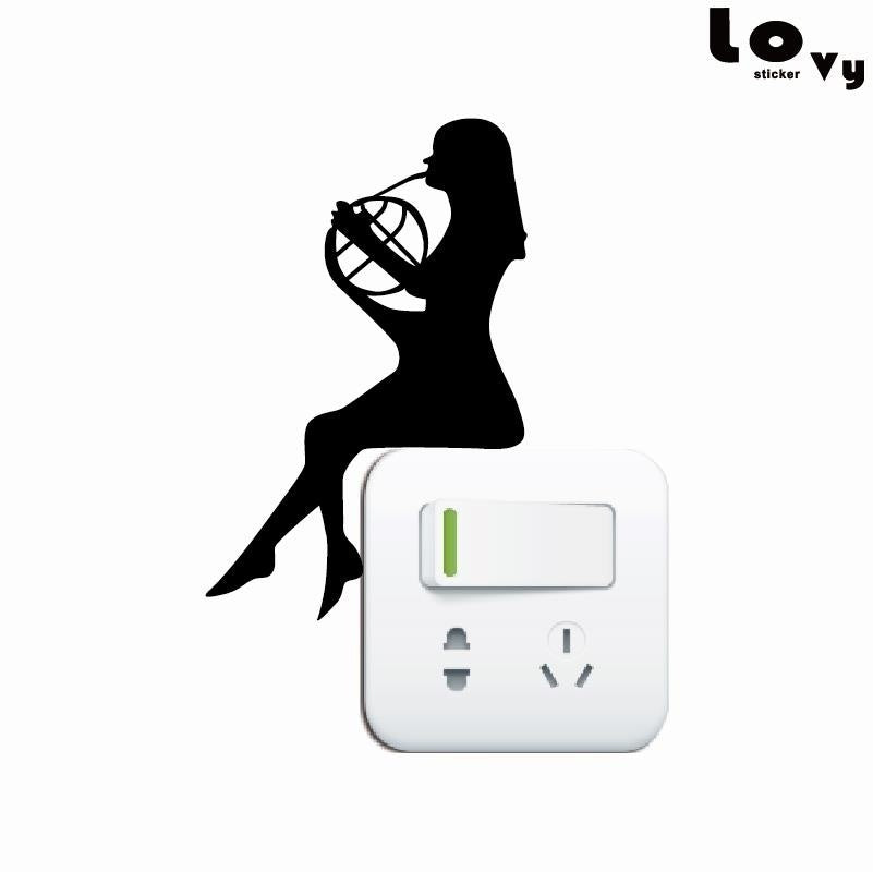 New Brand  3 Pcs  Girl Playing French Horn Vinyl Sticker Laptop Sticker Light Switch Sticker  Wall Sticker