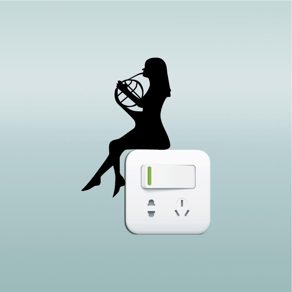New Brand  3 Pcs  Girl Playing French Horn Vinyl Sticker Laptop Sticker Light Switch Sticker  Wall Sticker
