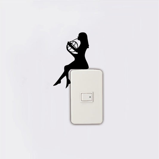 New Brand  3 Pcs  Girl Playing French Horn Vinyl Sticker Laptop Sticker Light Switch Sticker  Wall Sticker
