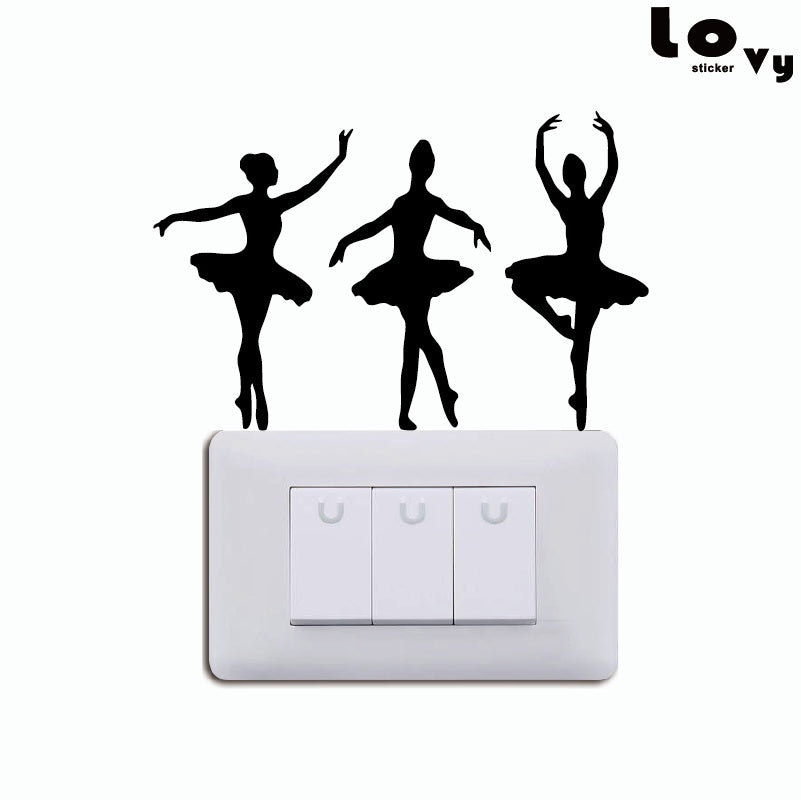2018 NEW   1 set  Ballerinas Vinyl Light Switch Sticker laptop sticker Ballet Dancer Wall Sticker Home Decor