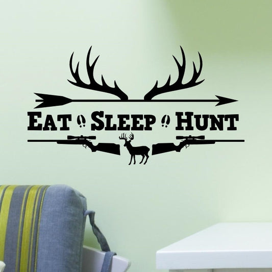 New Fashion   Eat Sleep Hunt Rifles Racks Deer Bow Hunting Wall Decal Vinyl Sticker Quote