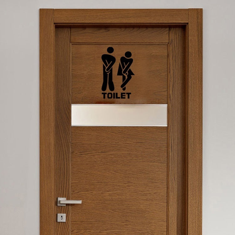 New Hot Removable Bathroom Toilet Entrance Sign Wall Stickers Public Lavatory Decals Art Stickers (Color: Black)