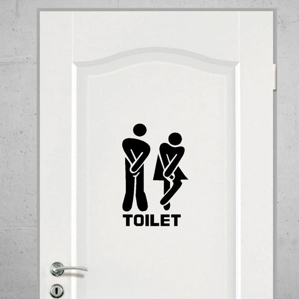 New Hot Removable Bathroom Toilet Entrance Sign Wall Stickers Public Lavatory Decals Art Stickers (Color: Black)