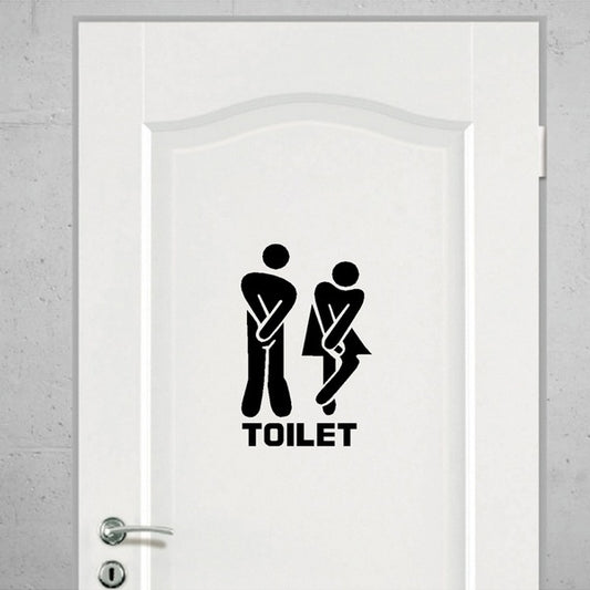 New Hot Removable Bathroom Toilet Entrance Sign Wall Stickers Public Lavatory Decals Art Stickers (Color: Black)