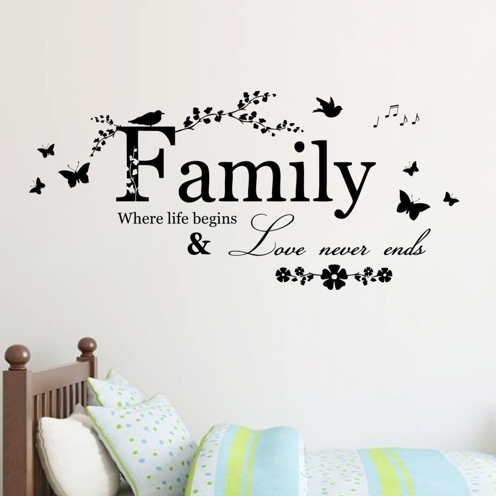 High-quality   Family Wall Sticker House Living Room Wall Decor Stickers Quotes Love Never Ends Flower Wall Paper