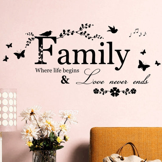 High-quality   Family Wall Sticker House Living Room Wall Decor Stickers Quotes Love Never Ends Flower Wall Paper