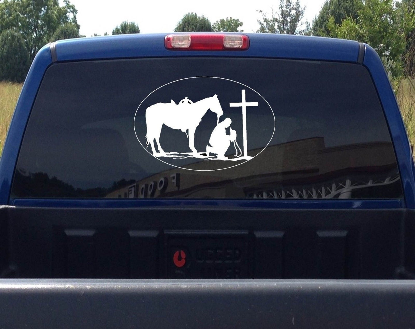 2018 NEW   LARGE 16x12" PRAYING COWBOY STICKER CHRISTIAN COUNTRY HORSE CATTLE CROSS  Car Sticker