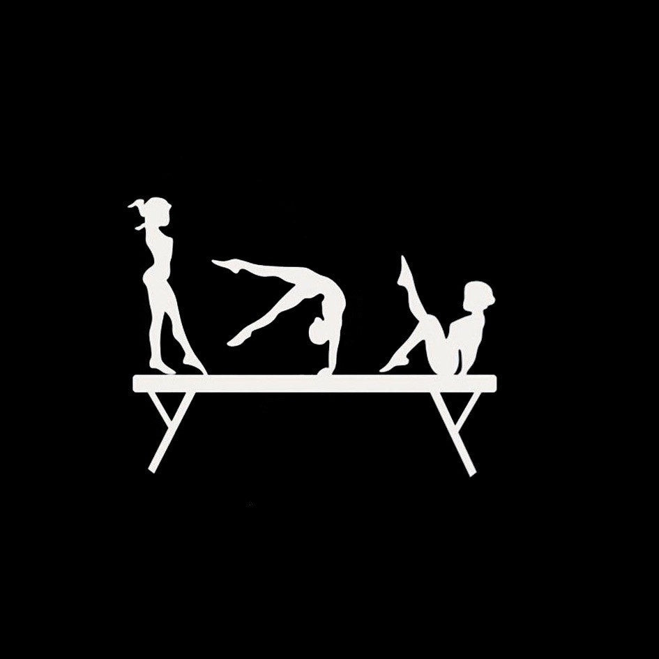 New Fashion 12*9.1CM Three Girls Gymnastics Balance Beam Of Car Stickers Cartoon Vinyl Decals