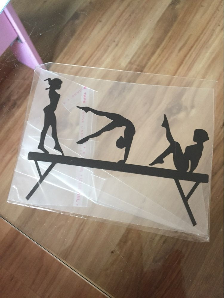 New Fashion 12*9.1CM Three Girls Gymnastics Balance Beam Of Car Stickers Cartoon Vinyl Decals