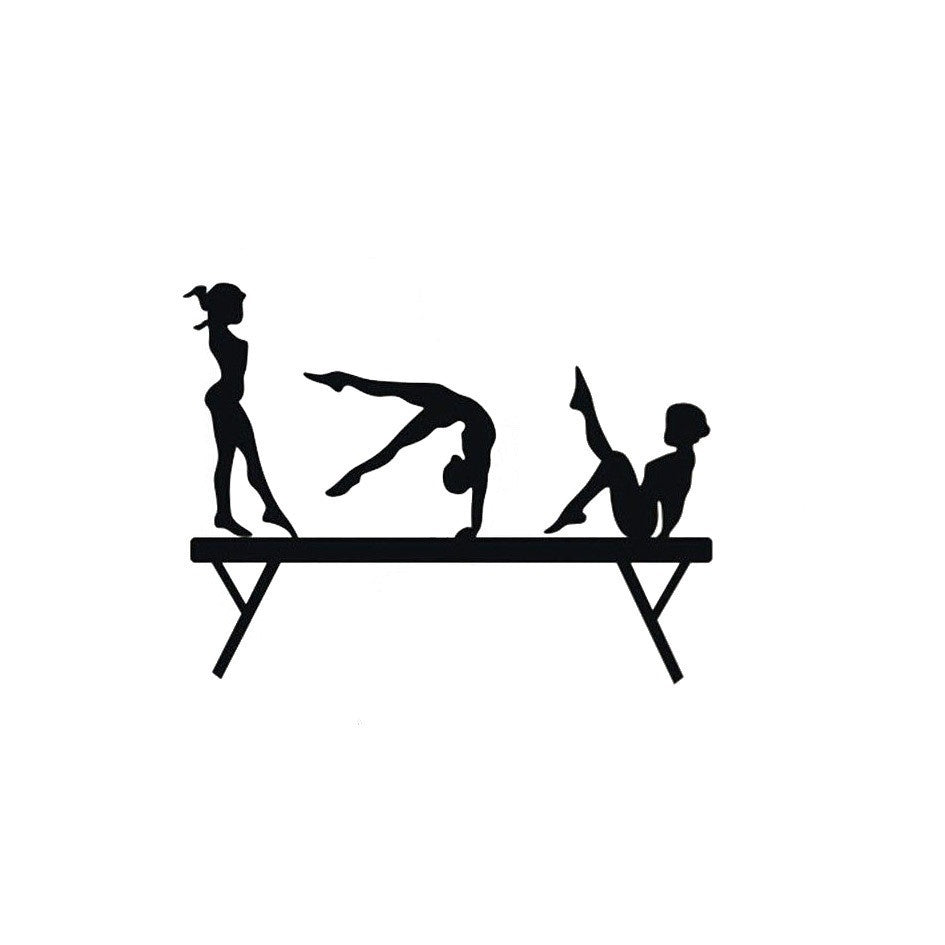 New Fashion 12*9.1CM Three Girls Gymnastics Balance Beam Of Car Stickers Cartoon Vinyl Decals