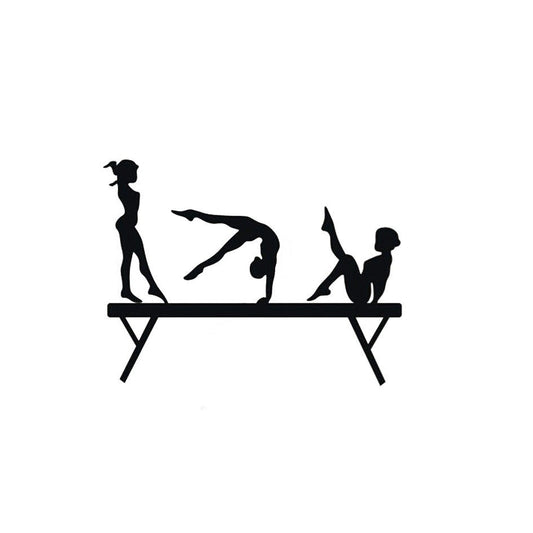 New Fashion 12*9.1CM Three Girls Gymnastics Balance Beam Of Car Stickers Cartoon Vinyl Decals