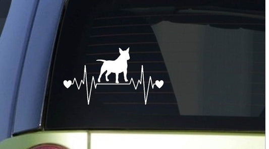 Bull Terrier heartbeat lifeline  8" wide Sticker decal Car Sticker
