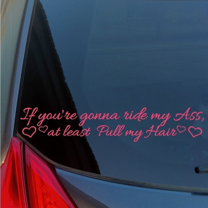 Hot  If you're gonna ride my ass Pull my Hair vinyl sticker decal hearts tailgating