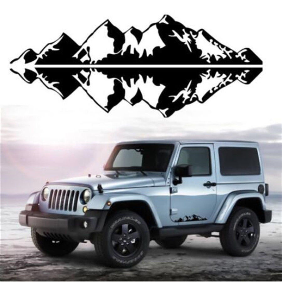 2Pcs Black Car Mountain Range Graphic Vinyl Decals Waterproof Sticker 76x16.7cm