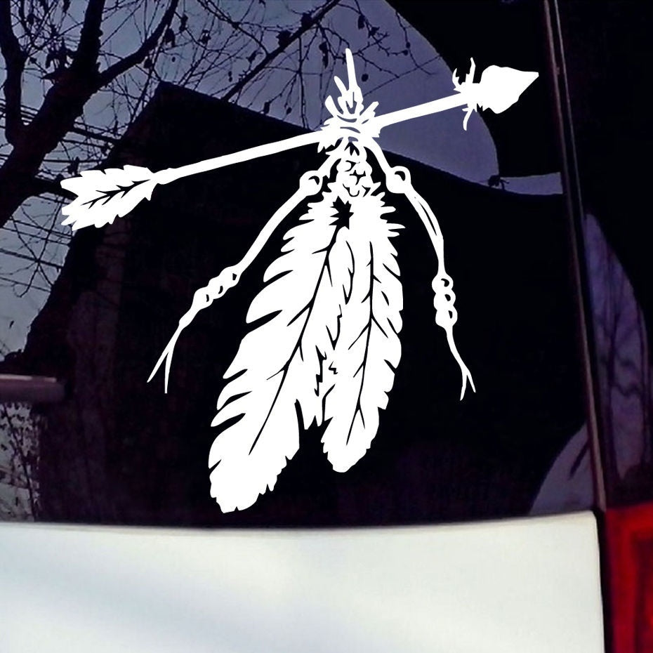 Fashion   12.4*12.8cm Native American Arrow & Feather Vinyl Car Truck Window Sticker Decals for Notebook 6 Colors