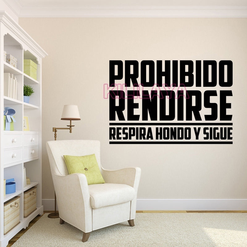 Hot Vinyl Wall Stickers Spanish Quote Prohibido Rendirse Wall Decals Wall Art Home Decor Wallpaper for Living Room House Decoration