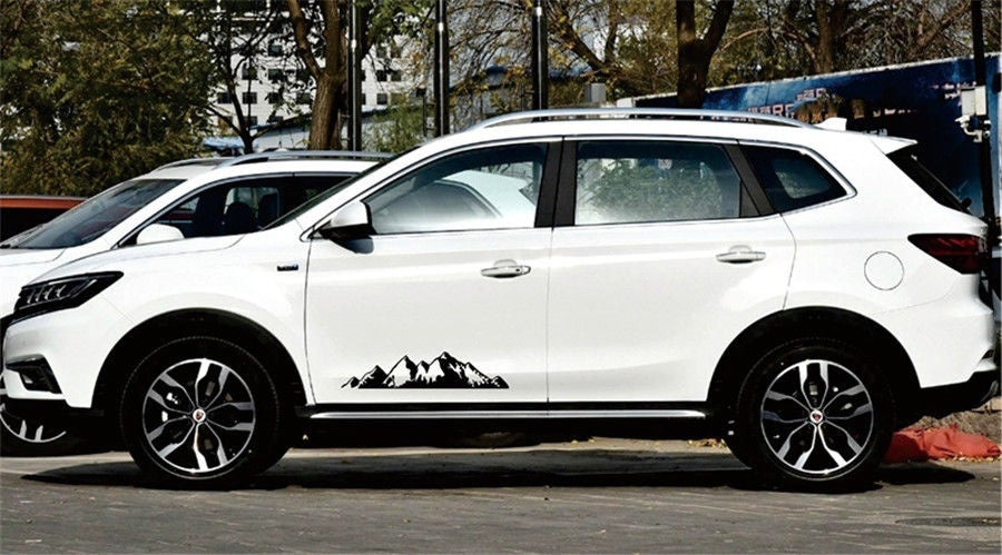 2Pcs Black Car Mountain Range Graphic Vinyl Decals Waterproof Sticker 76x16.7cm