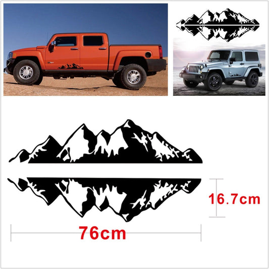2Pcs Black Car Mountain Range Graphic Vinyl Decals Waterproof Sticker 76x16.7cm