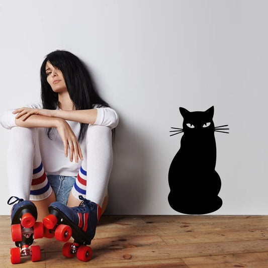 Fashion   Black Cat Cartoon Personality Blackboard Sticker Children's Graffiti Wall Stickers Classroom Kindergarten Decoration Note Sticker Self-adhesive Mural