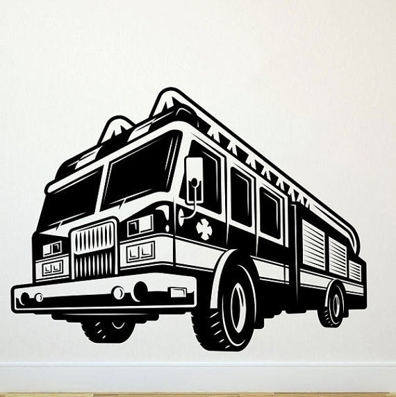 2018 NEW    Firetruck Firefighter Wall Decal Art Decor Sticker Gift Nursery Vinyl Firetruck Wall Decal Firetruck Decal Decor Firefighter Decal Decor
