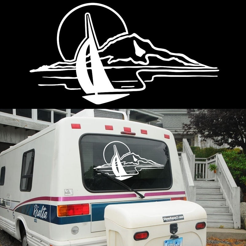 New Brand   Sunset Scenery lake mountain boat Graphics for rear or bonnet Camper Van Graphics Motor Home Truck Vinyl Kit Decals Car Stickers