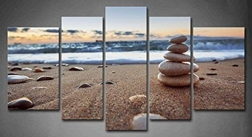 New Brand   5 Panels Frameless Canvas Po Prints Seascape Sunrise On The Beach Wall Art Picture Canvas Paintings For Living Room Wall Decorations Home Office Artwork Giclee Paintings Home Décor