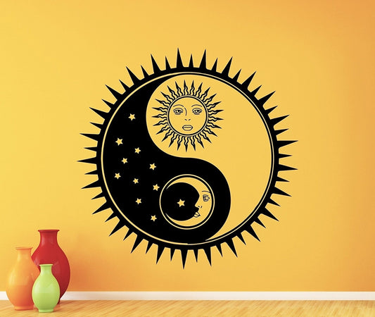 Hot   Yin Yang Sun and Moon Wall Decal Sun and Stars Space Yoga Studio Yin Yang Symbol Vinyl Sticker Zen Meditation Wall Art Design Religious Wall Art Mural