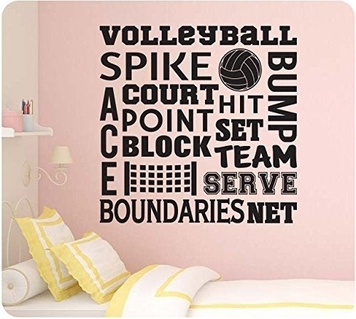 2018 NEW   Volleyball Sports Sayings Collage Spike Team Serve Set Net Wall Decal Sticker Art Mural Home Decor Quote