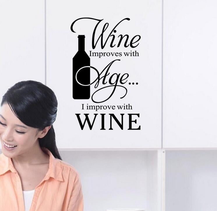 Hot  1 Pcs 40*60cm   Quote WINE Letters Wall Sticker Decal Murals Art Removable Home Room Decor Kitchen Stickers