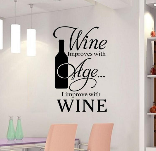 Hot  1 Pcs 40*60cm   Quote WINE Letters Wall Sticker Decal Murals Art Removable Home Room Decor Kitchen Stickers
