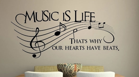 New Hot   Music Is Life.. That's Why Our Hearts Have Beats Vinyl Wall Decal Sticker Art