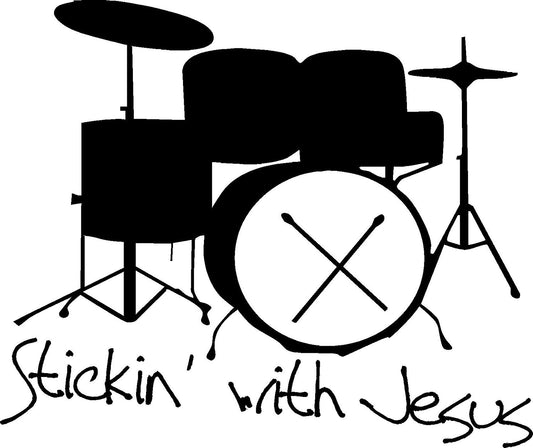 2018 NEW   Stickin' with Jesus Vinyl Wall Art, Drummer, Drum Set Decal