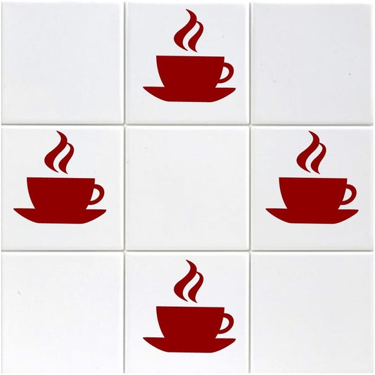 New Hot    12 x Coffee Cup Tile Mirror Window Stickers - Kitchen, Cafe, Shop Stickers