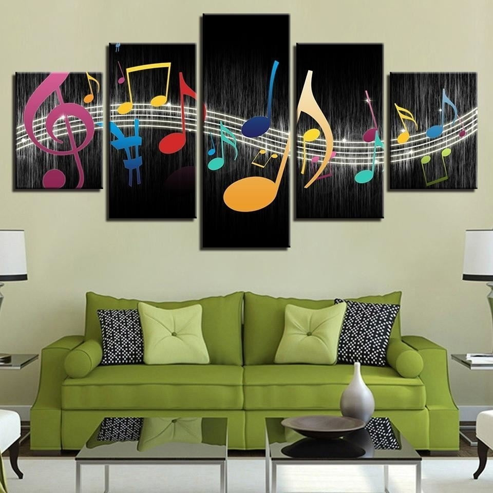 New Fashion NoFramed Musical Notes 5 Panel Canvas Print Wall Art