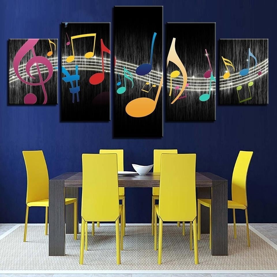 New Fashion NoFramed Musical Notes 5 Panel Canvas Print Wall Art