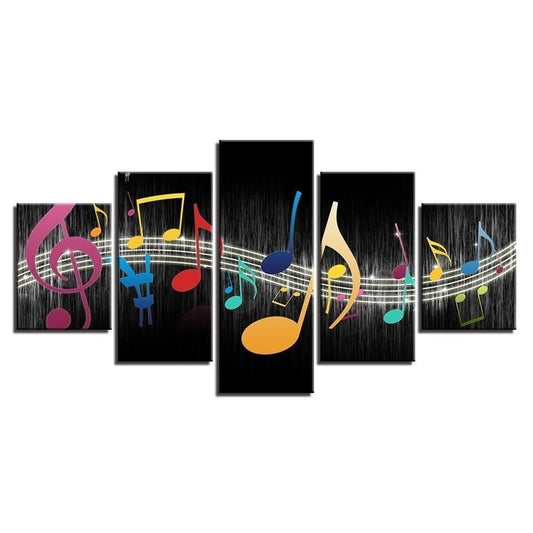 New Fashion NoFramed Musical Notes 5 Panel Canvas Print Wall Art