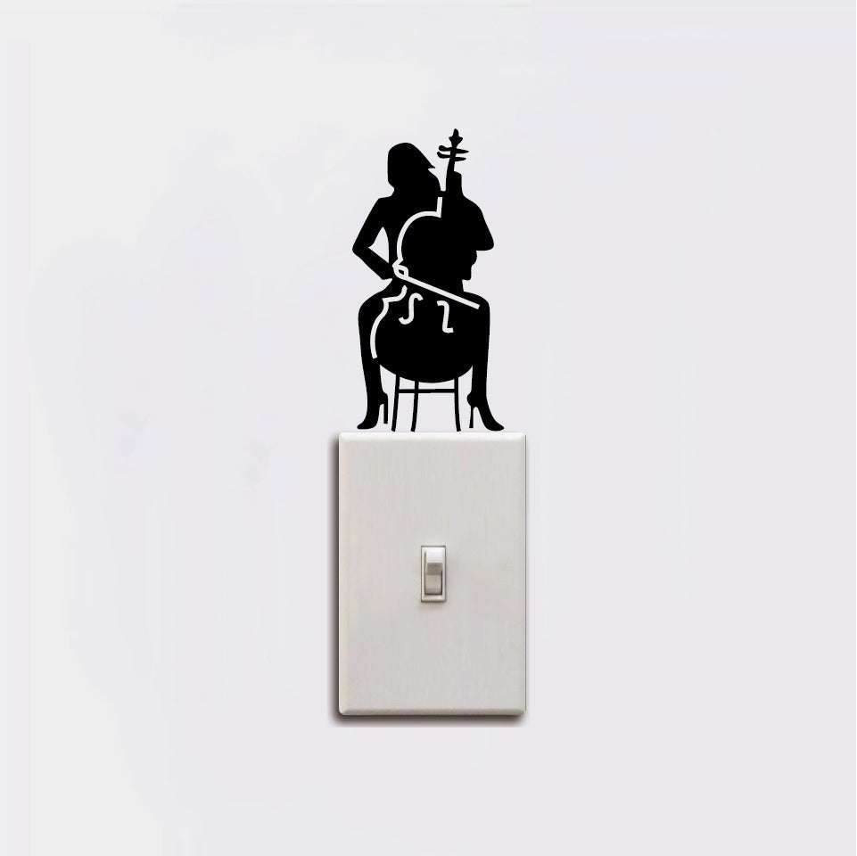 Cello Player Light Switch Sticker laptop sticker Girl Playing Cello Silhouette Vinyl Wall Sticker Music Wall Art