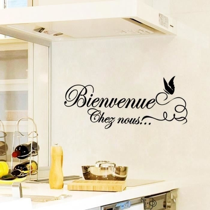 Hot   PVC Black Bienvenue Quote Wall Sticker Office Living Room Decoration