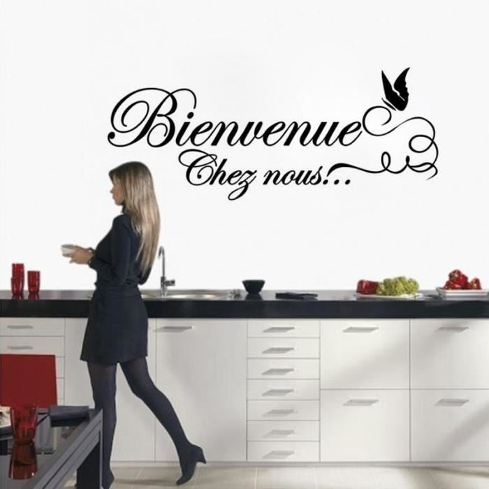 Hot   PVC Black Bienvenue Quote Wall Sticker Office Living Room Decoration