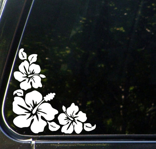 New Hot   Hibiscus Corner - Car Vinyl Decal Sticker - Left