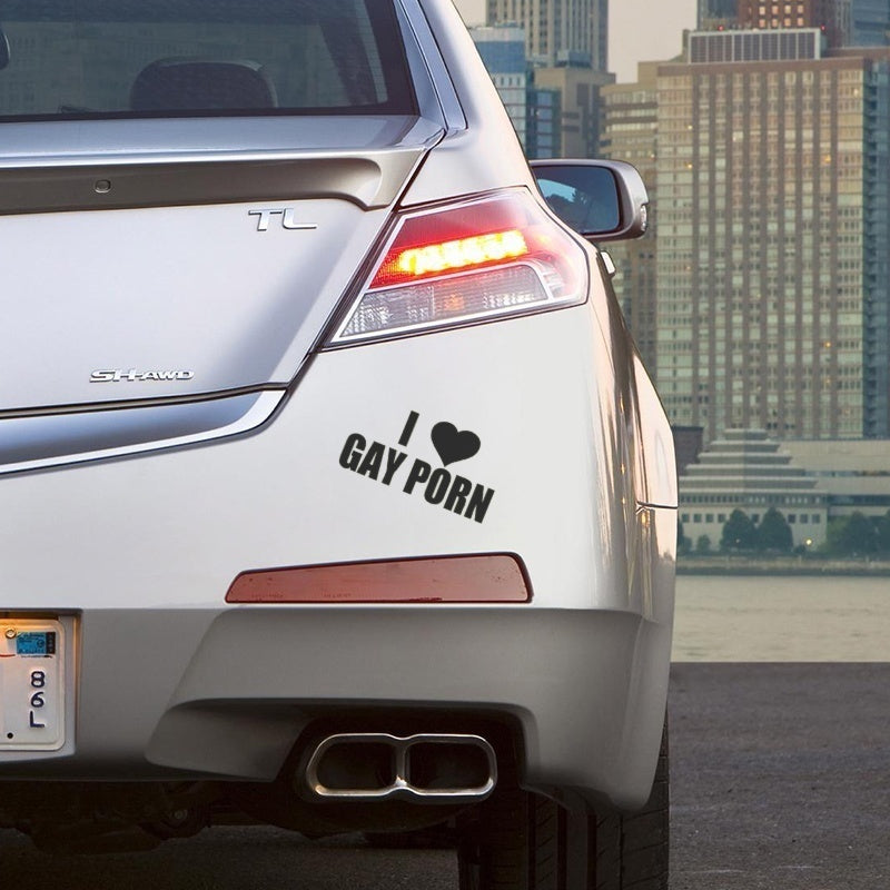 Hot  12*5 cm I Love Gay Porn Funny Prank Car stickers JDM Drift car Window car body Vinyl Decal Black/Silver etc 13 color