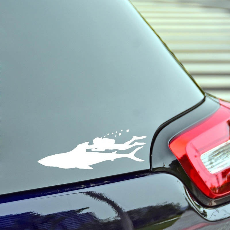 New Fashion  Diver With SHARK Fun Car-styling Vinyl Car Sticker Decals
