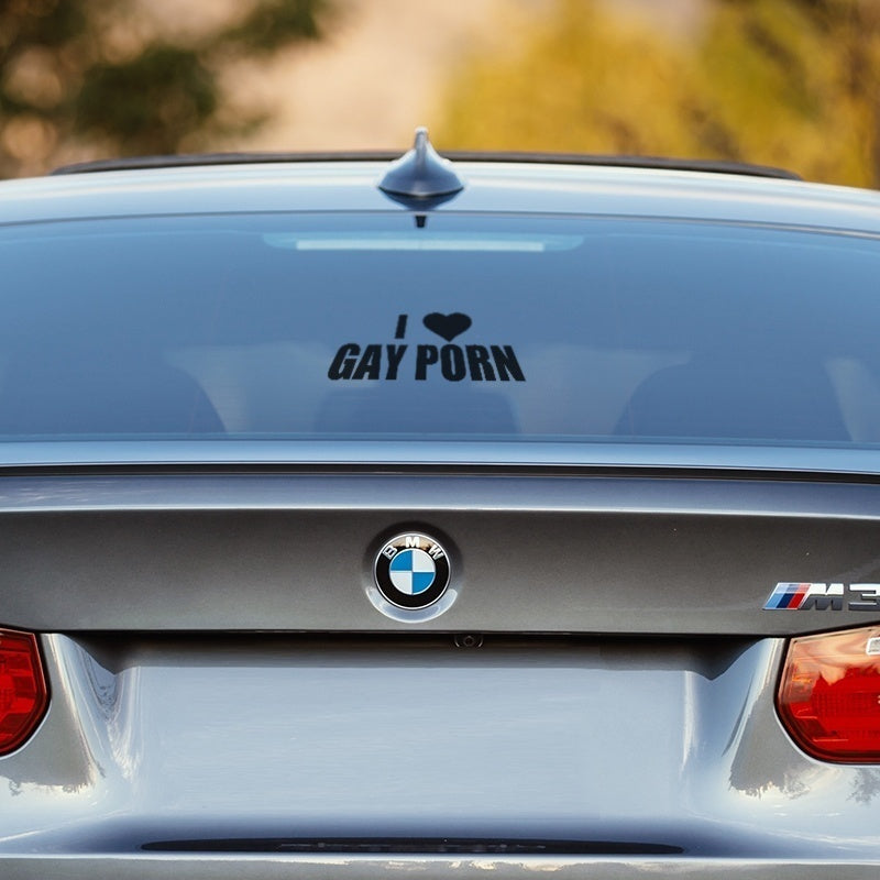 Hot  12*5 cm I Love Gay Porn Funny Prank Car stickers JDM Drift car Window car body Vinyl Decal Black/Silver etc 13 color