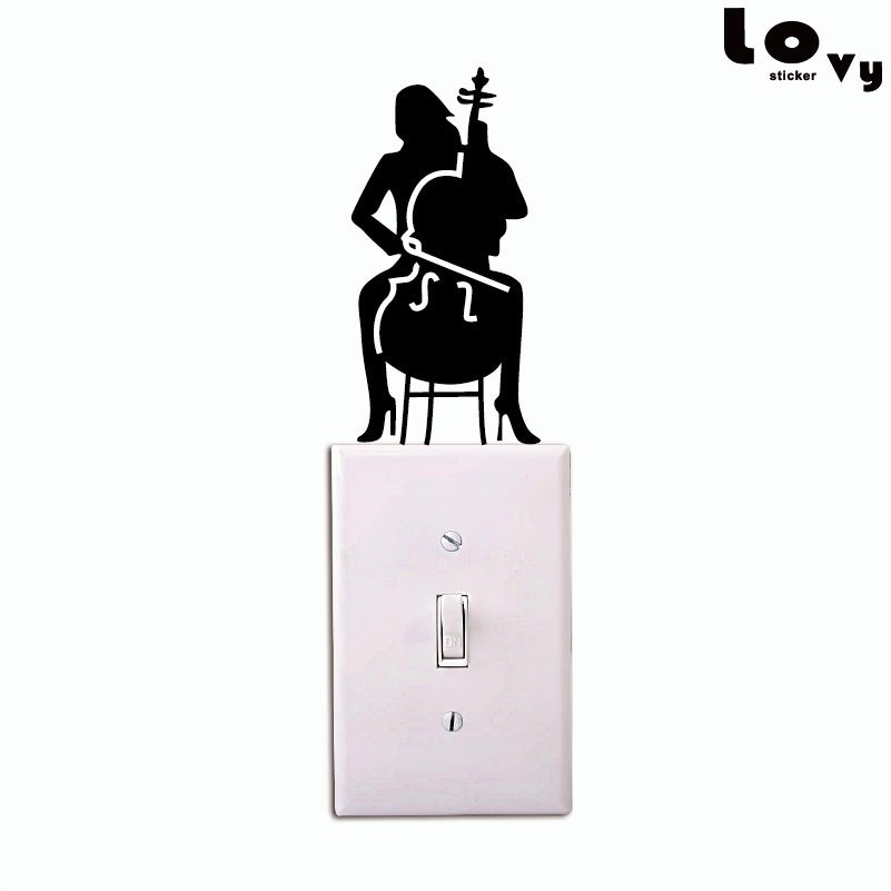 Cello Player Light Switch Sticker laptop sticker Girl Playing Cello Silhouette Vinyl Wall Sticker Music Wall Art