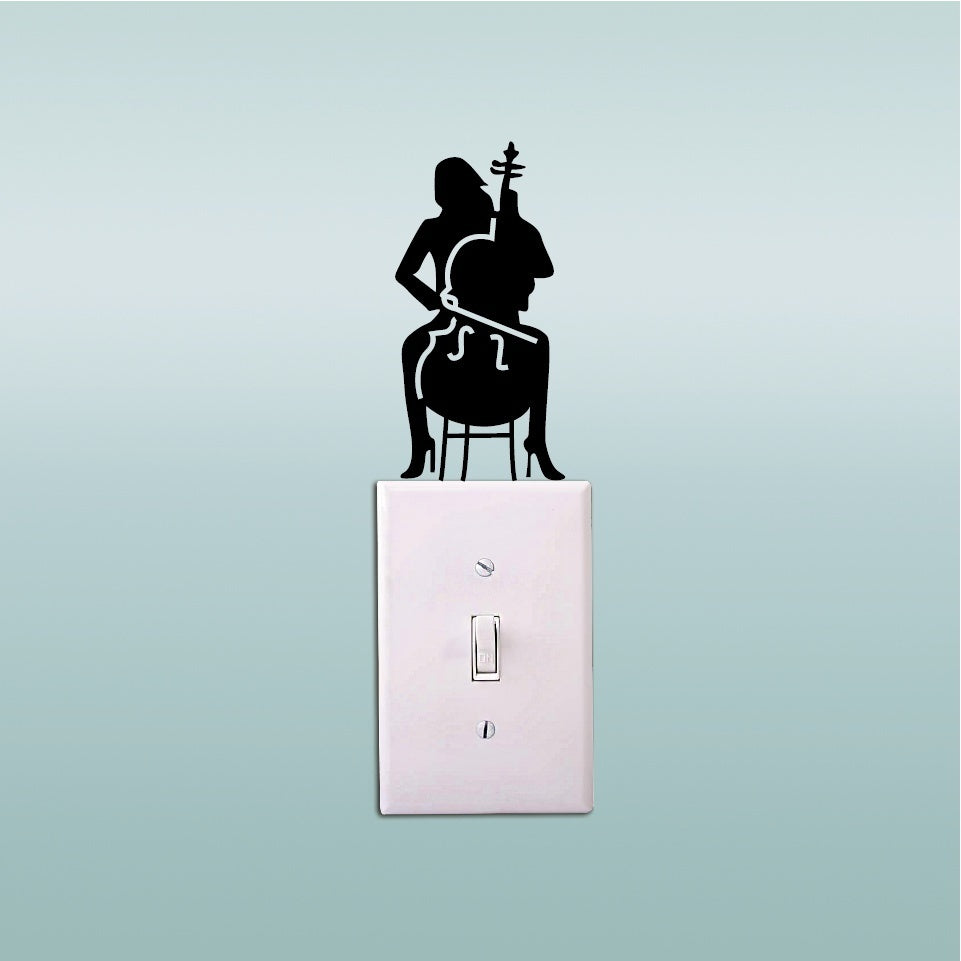 Cello Player Light Switch Sticker laptop sticker Girl Playing Cello Silhouette Vinyl Wall Sticker Music Wall Art