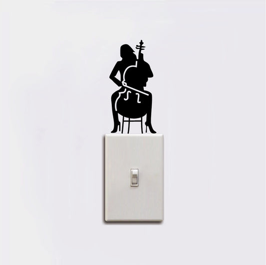 Cello Player Light Switch Sticker laptop sticker Girl Playing Cello Silhouette Vinyl Wall Sticker Music Wall Art