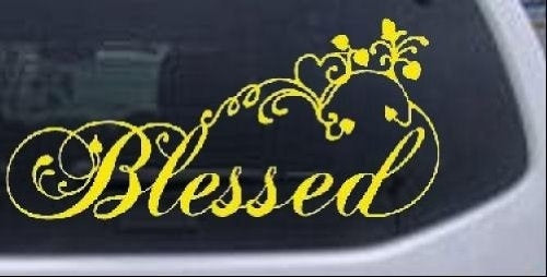 New Hot Blessed With Swirls Hearts Christian Car Window Wall Laptop Decal Sticker --  5in X 10.7in