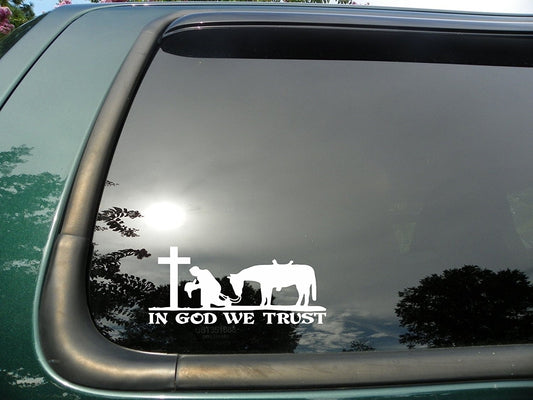 High-quality Cowboy Praying with Cross - Die Cut Christian Vinyl Window Decal sticker for Car or Truck