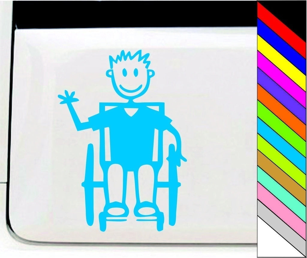 New Hot  MY STICK FIGURE FAMILY Car Window Stickers B14 Boy Wheelchair Assisted Removable Decoration Waterproof